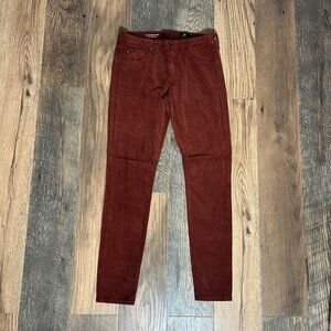 AG Adriano Goldschmied Red Brown Corduroy The Legging Super Skinny Ankle Size 27